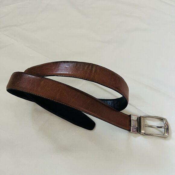 Ermenegildo Zegna Reversible Leather Belt Brown Black Silver Buckle Sz 38 Italy - Picture 3 of 14